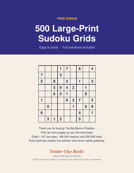 Cover page of the bonus Sudoku PDF